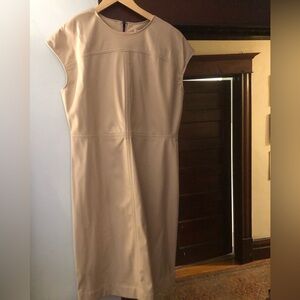 Prologue faux leather Elegant Beige Cap Sleeve Dress
